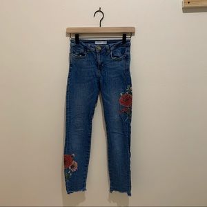 Zara Cropped Flower Appliqué Jeans